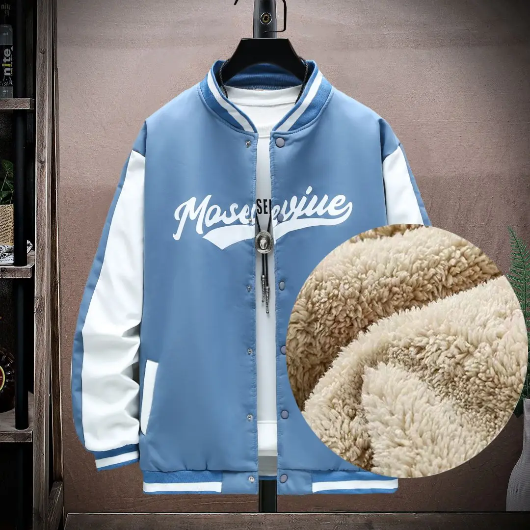 

Loose Fit Lamb Velvet Print Patchwork Sve Baseball Jaet Men's Trendy Open Cardigan Outerwear Spring New Sle Hong Kong ...