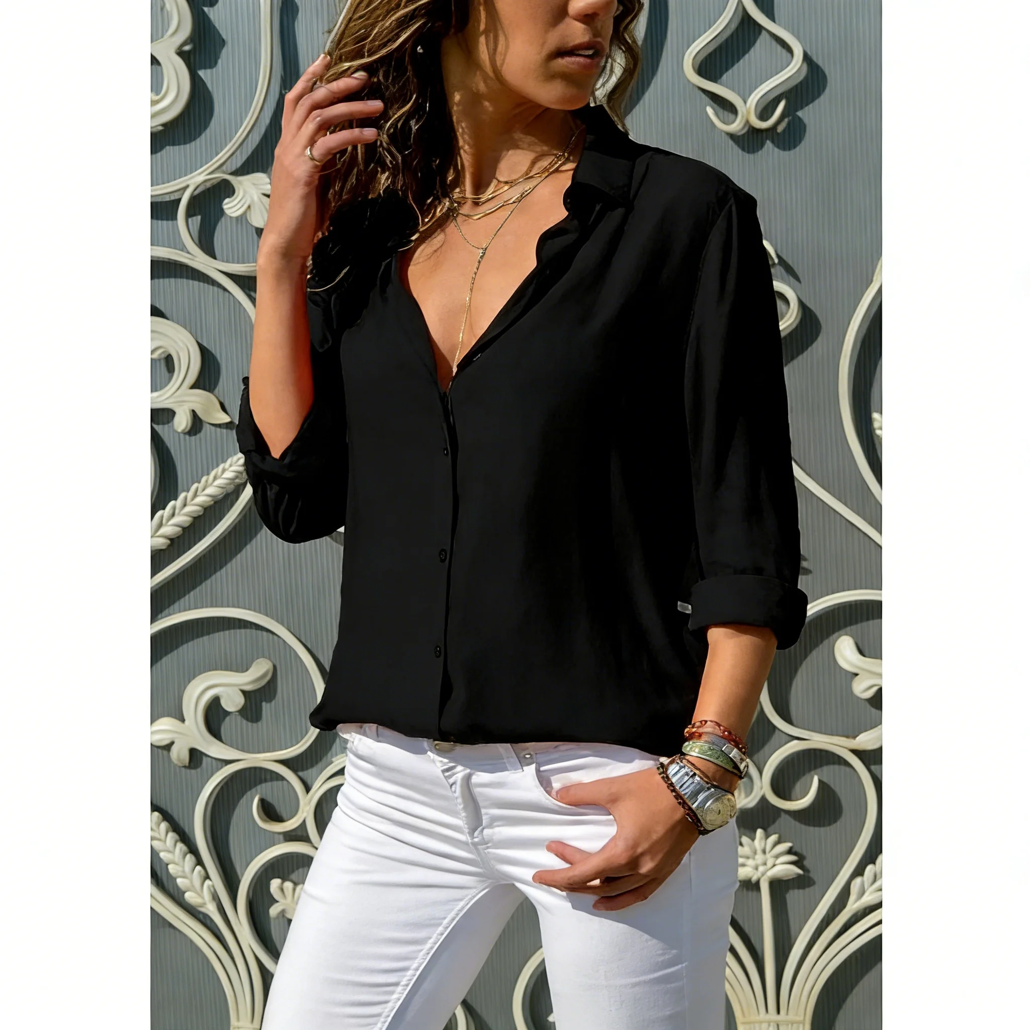 Zagros Damen-Herbsthemden, Polokragen, Büro-Damenhemden, Vintage-Hemden, locker sitzende Hemden, modische Oberteile