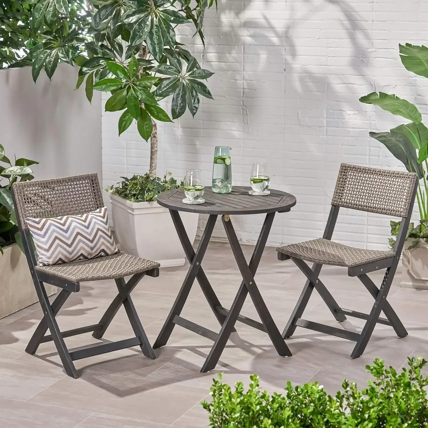 

Hillside Bistro Set, 18.25 "W x 21.5 "D x 33.25 "H, Dark Gray + Brown