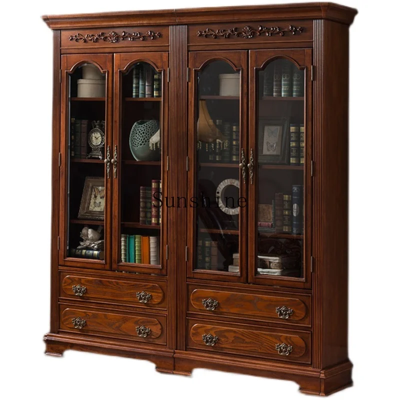 

American solid wood household corner combination bookcase with glass cabinet wine cabinet