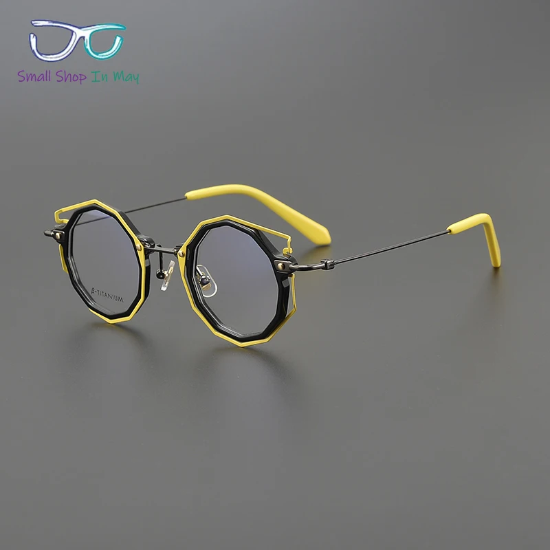 Fashion Handmade Ultra Light Polygon Cool Color Matching Small Frame Men Women Myopia Anti-blue Discoloration Optical Glasses