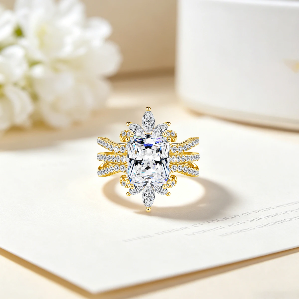 2-teiliger stapelbarer Moissanit-Ring, Redion-Schliff, 925 Sterling Silber, 18k vergoldet, Verlobungs- und Ehering für Brautschmuck – Detail 5