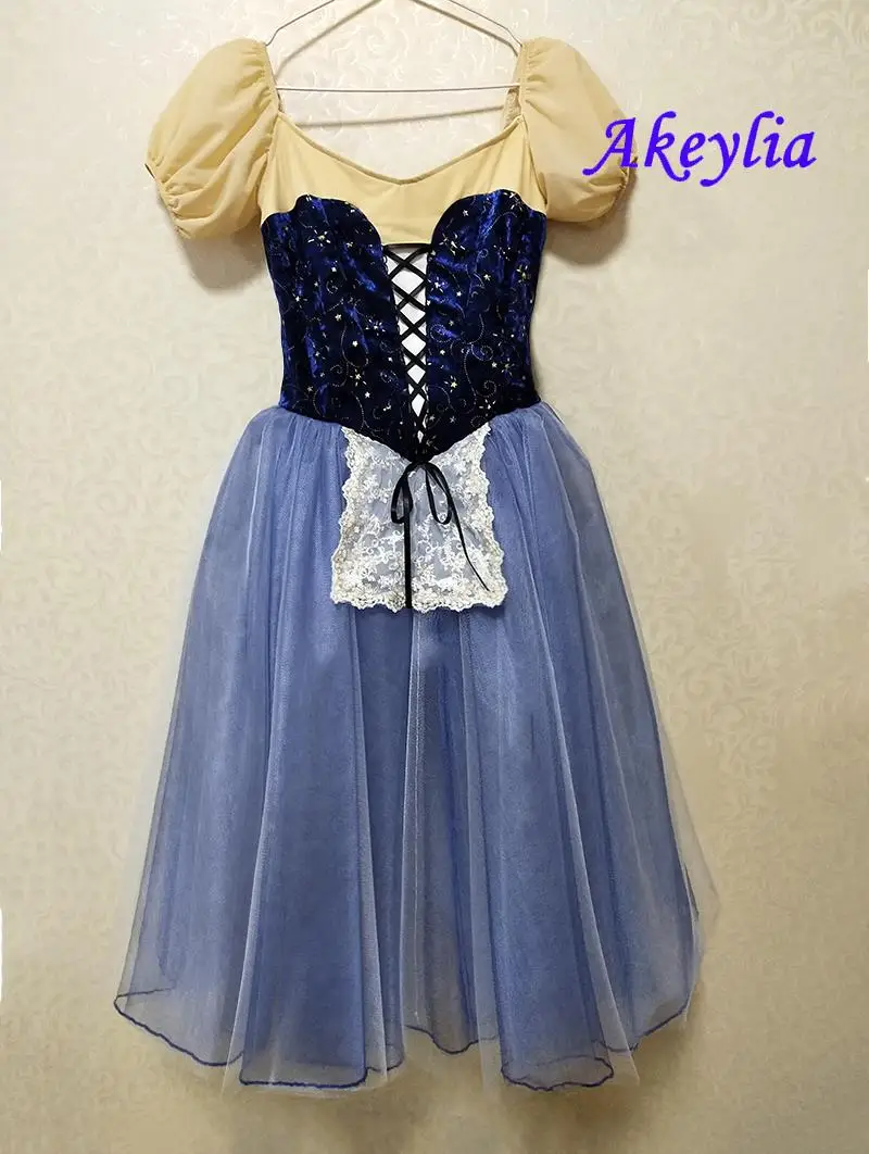 Royal blau professionelle ballett kleid Bauer Variation La Fille Mal Gardee kostüm nude blau samt romantische tutu mädchen JNBL193