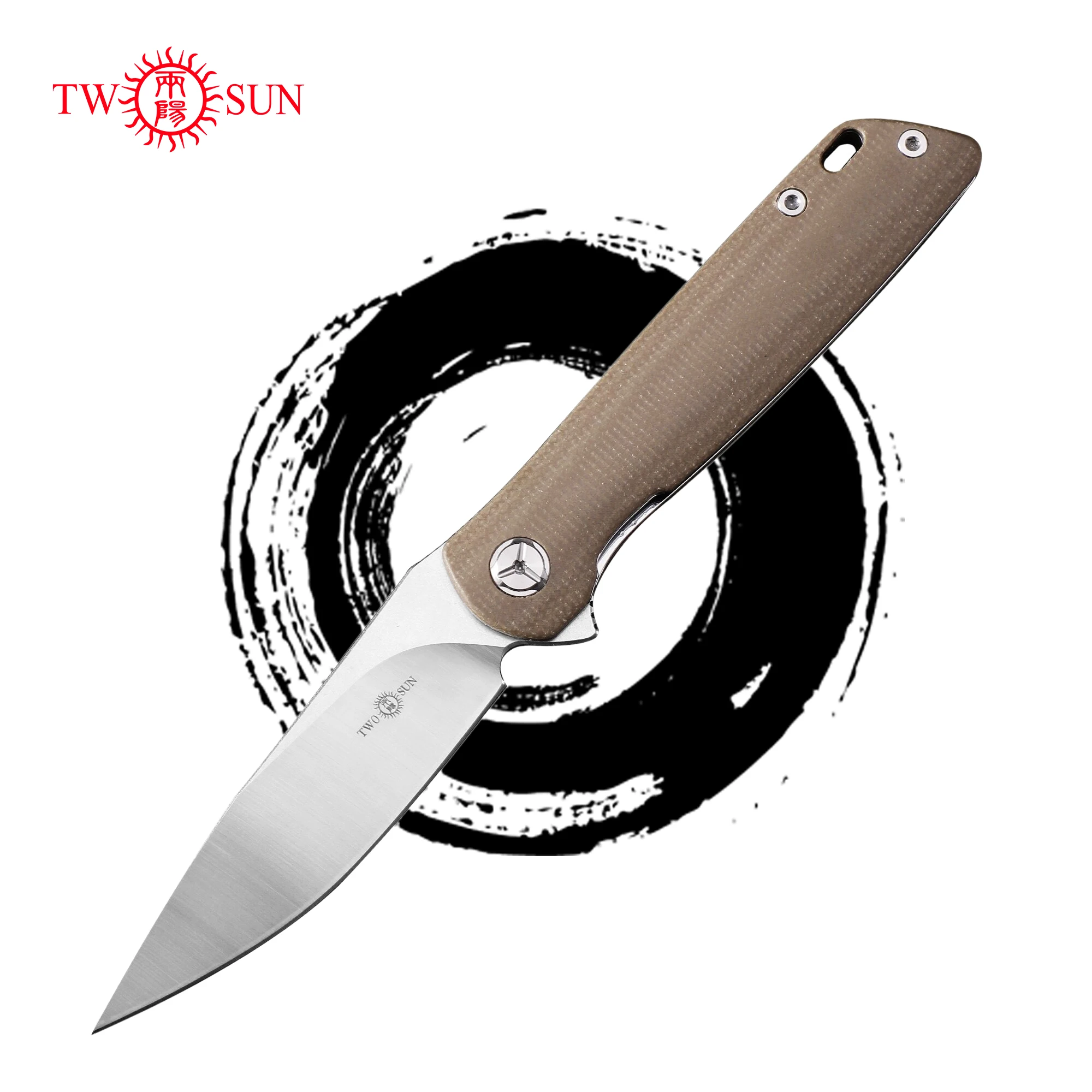 TWOSUN TS393 Folding Knife D2 Steel Flax Handle Foldable Outdoor Camping Bushcraft Survive Tools Fishing Cut EDC Pocketknives