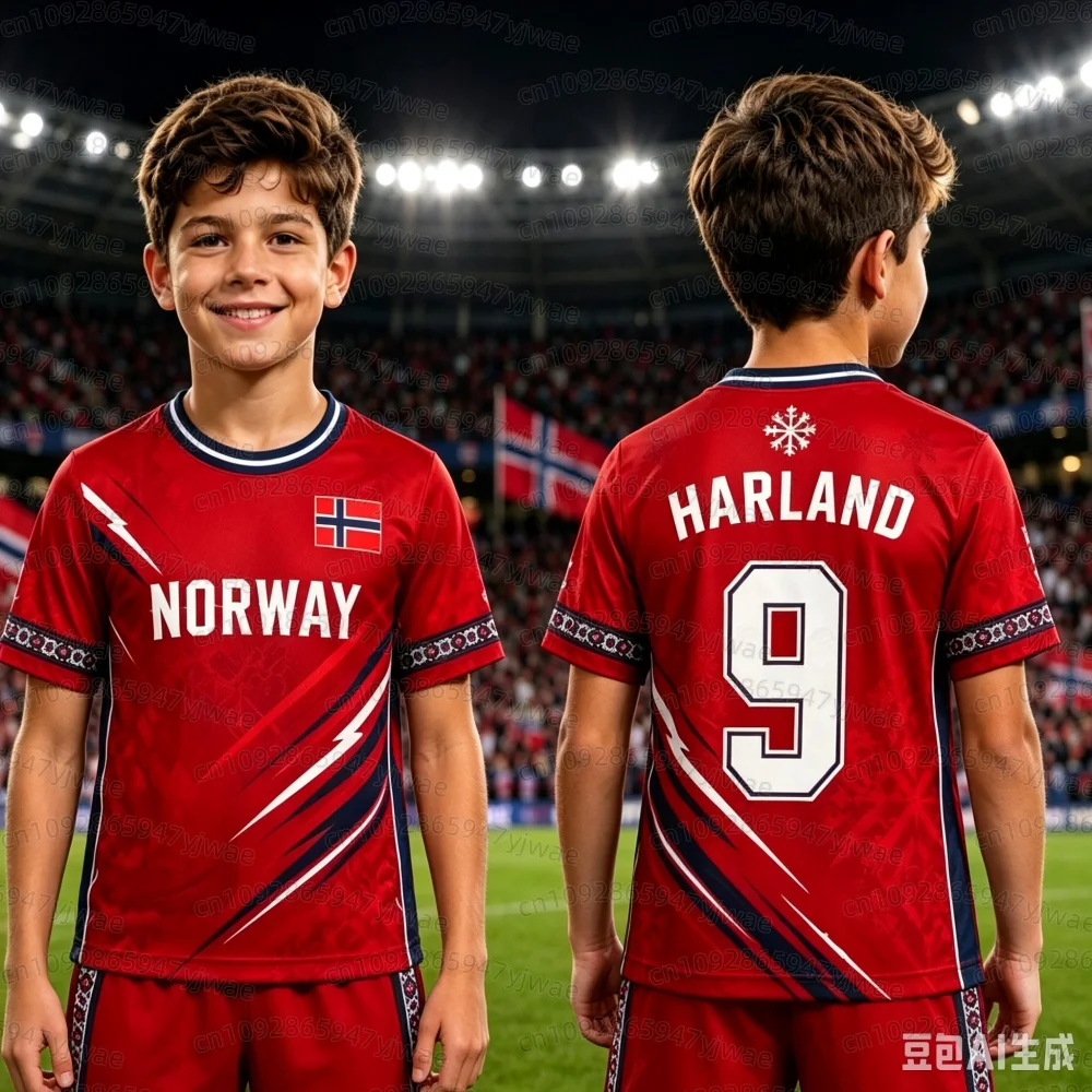 26 Sommer Jungen Mädchen HAALAND Nr. 9 Fußballtrikot T-Shirt Damen Herren Norwegen Fußballfans Männer Frauen Kinder Kurzarm-T-Shirt – Detail 6