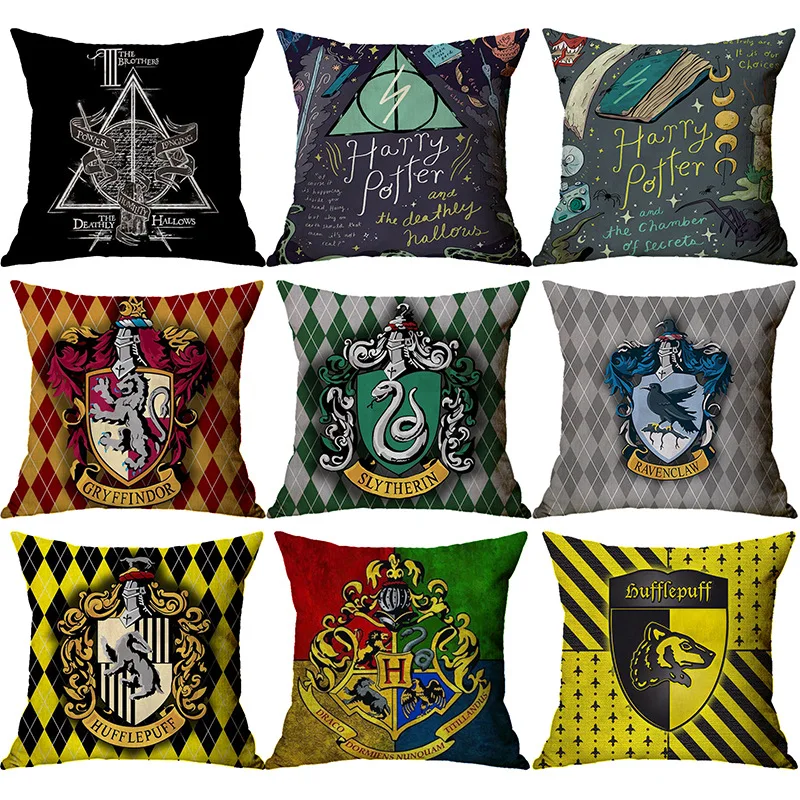 Funda de almohada mágica de Anime, decoración de Hogwarts, águila, tejón, bonita funda de cojín para sofá, hogar, coche, habitación de niños, funda