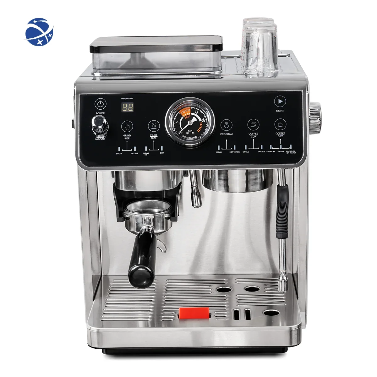 YUNYI espresso with grinding integrated semi-automatic commercial coffee machine 20Bar pump pressure coffee maker