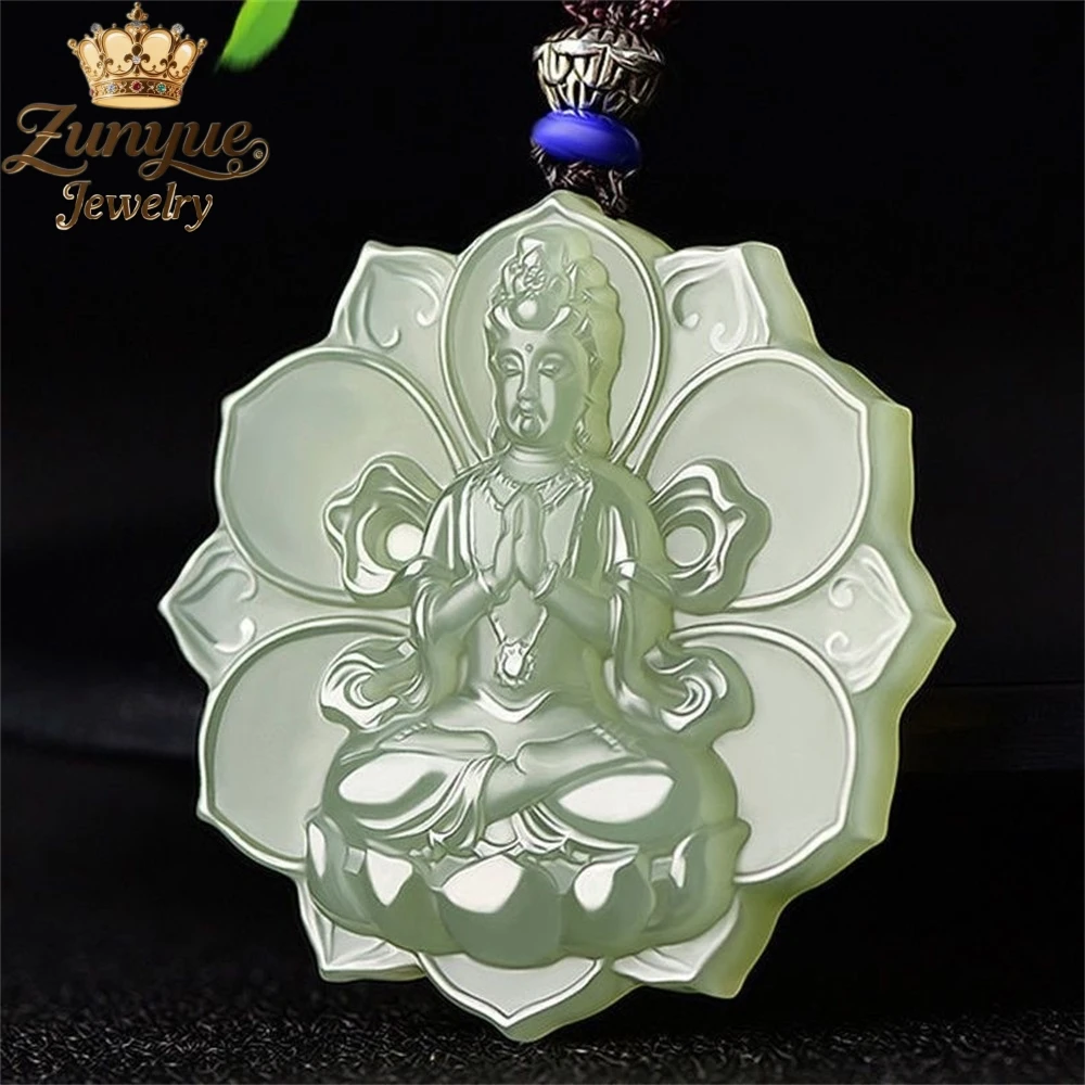 

Natural Hetian Jade Lotus Guanyin Jade Pendant Luxury Quality Jewelry Best Selling Fashion Jewelry Charms Exquisite Popular Gift