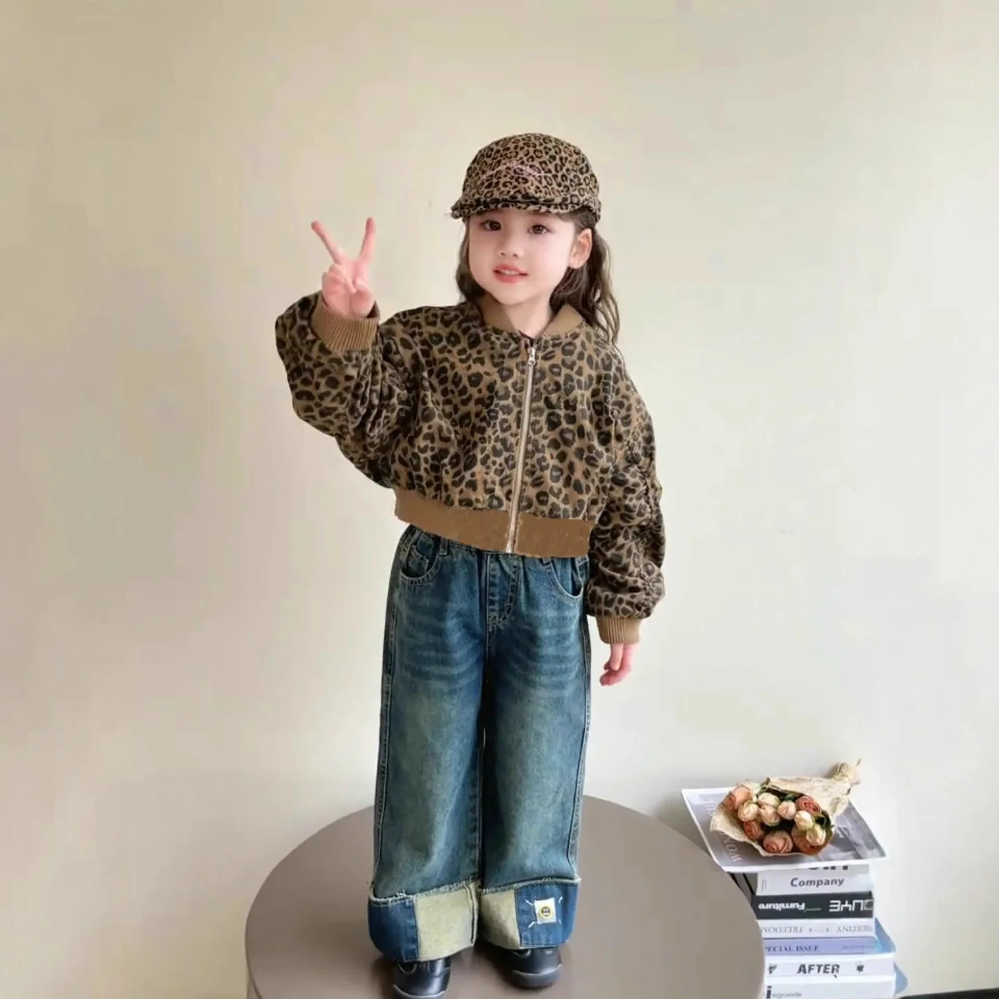 

Children's clothing girls' jacket leopard print short trendy top jacket 2025 spring and autumn clothing new children's clothing