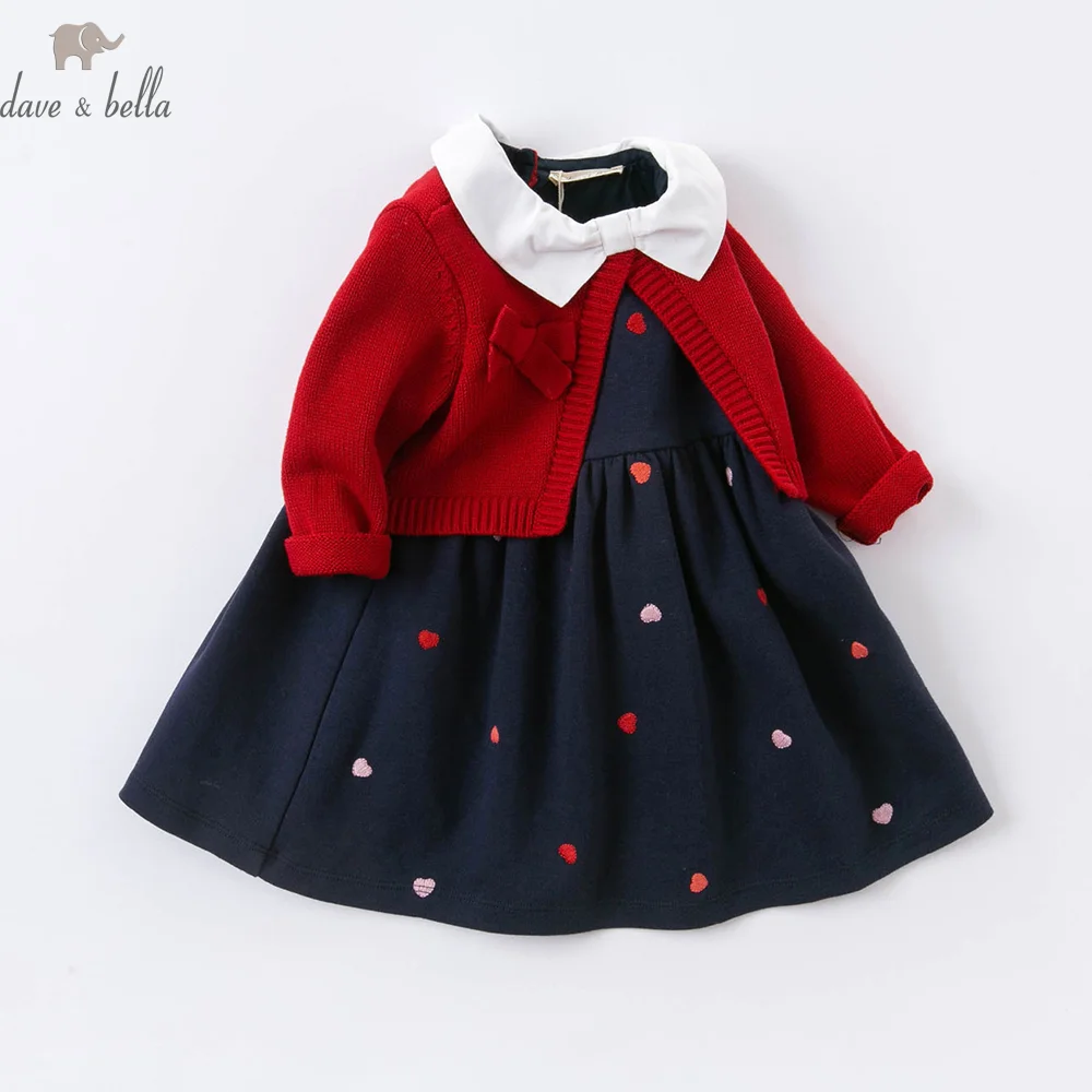 ديف بيلا بنات فستان الأميرة الخريف الشتاء طويلة الأكمام الأطفال فساتين أنيقة لطيف ملابس خارجية للحفلات ملابس الاطفال DBM14515