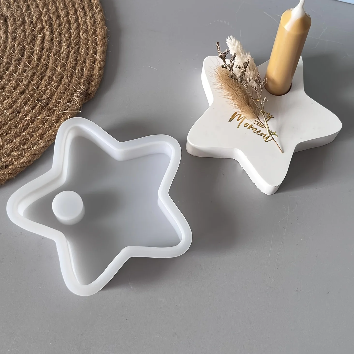 Candle Holder Molds, Silicone Mould, Star-Shaped Wax/Plaster Mold with Sturdy Base, Reusable Flexible & Durable Silicone Mold