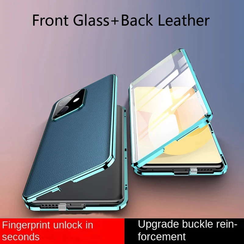 

For Realme GT 6T 6 PU Leather Back Cover Cases For Realme GT 7 Pro Tempered Glass Phone Case Double Sided Full Lens Protection