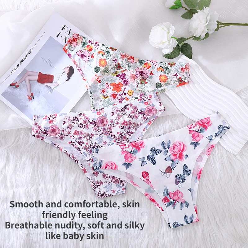 아이스 실크 파편 로우 웨이스트 속옷, 심리스 통기성 삼각형 바지, 섹시한 하프 랩 엉덩이