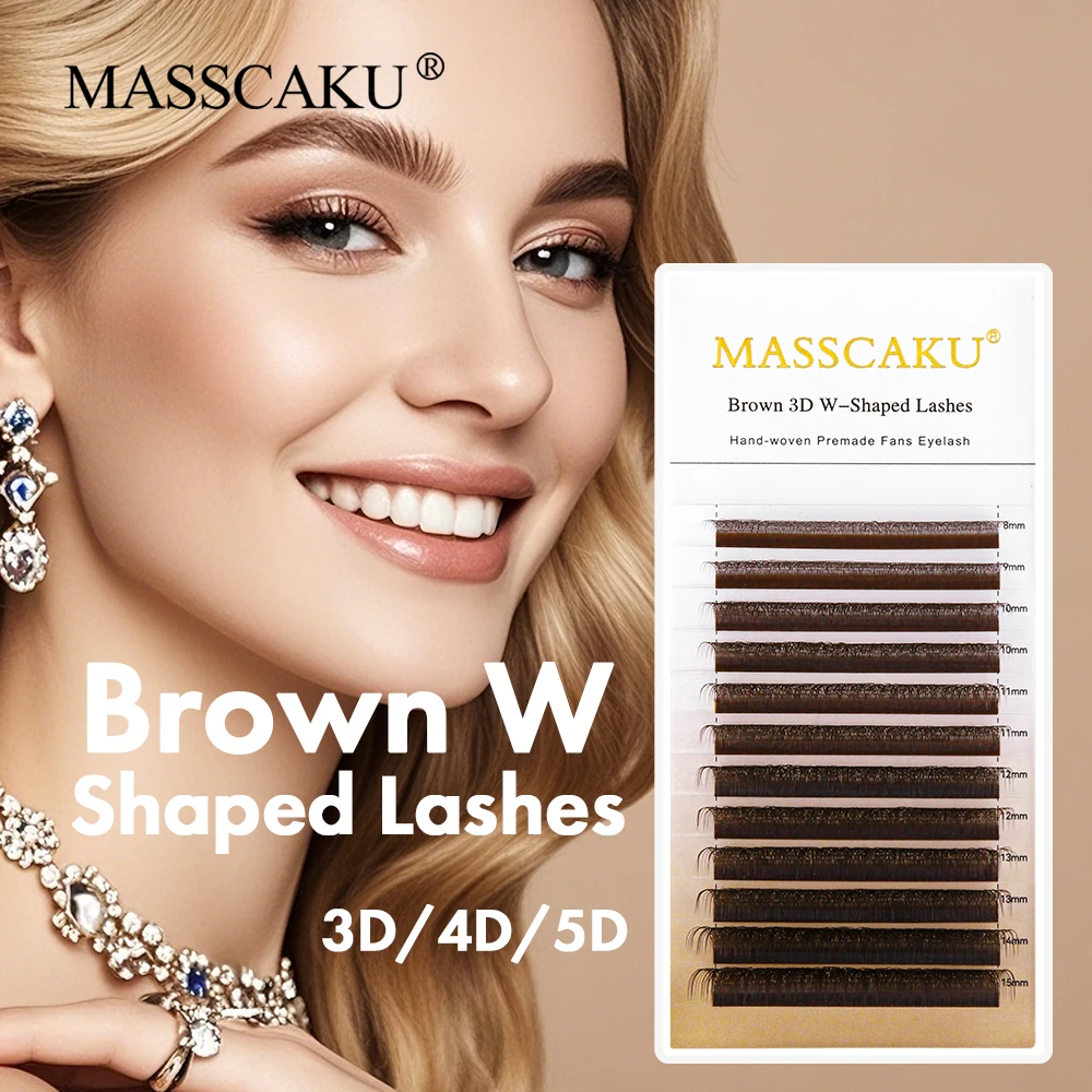 Producto Popular, pestañas en forma de W marrones 3D 4D 5D, 0,07mm de espesor, extensión de pestañas de floración rápida, luz suave Natural de MASSCAKU