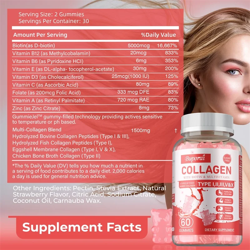 Collagen Gummies - Brighten Skin Tone, Whiten and Anti-aging, Anti-oxidation, Enhance Immunity, Anti-wrinkle