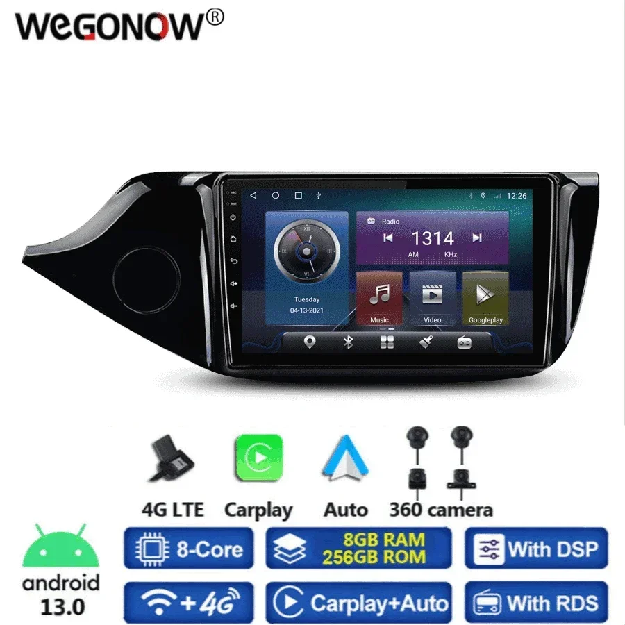 360 Panoramic Camera Carplay 8G+256G Android 13.0 Car DVD Player GPS Map WIFI Bluetooth 5.0 RDS Radio For KIA Ceed 2013 - 2017