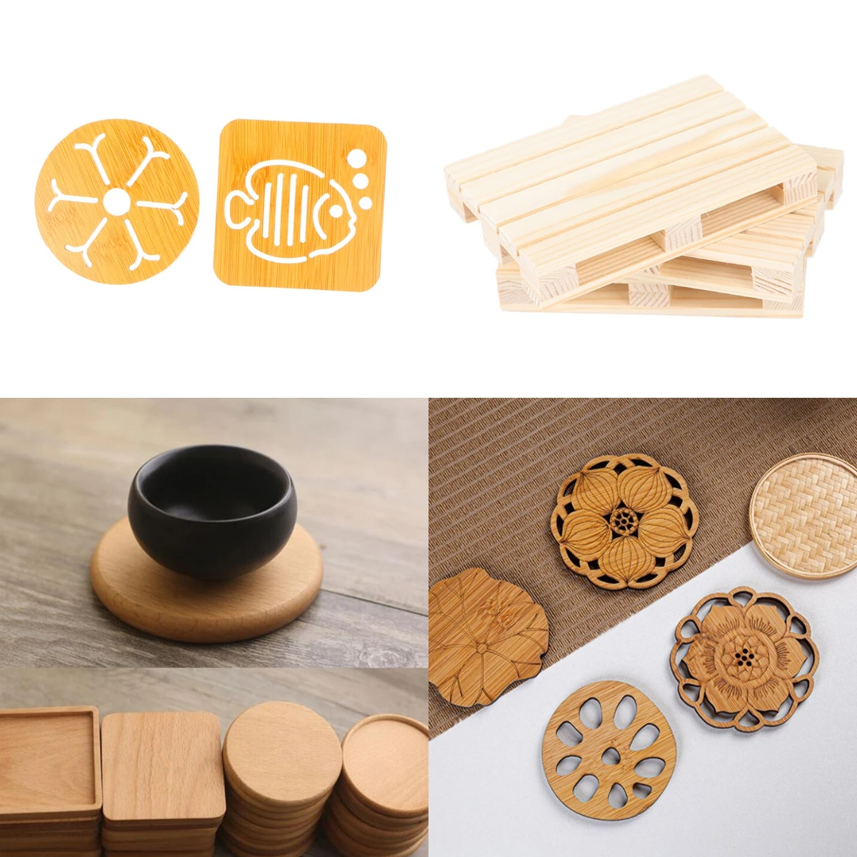 1pc Wooden Coaster Round Non-slip Delicate Cup Mat Bamboo Tea Coffee Mug Mat Table Insulation Mats Placemat Multiform