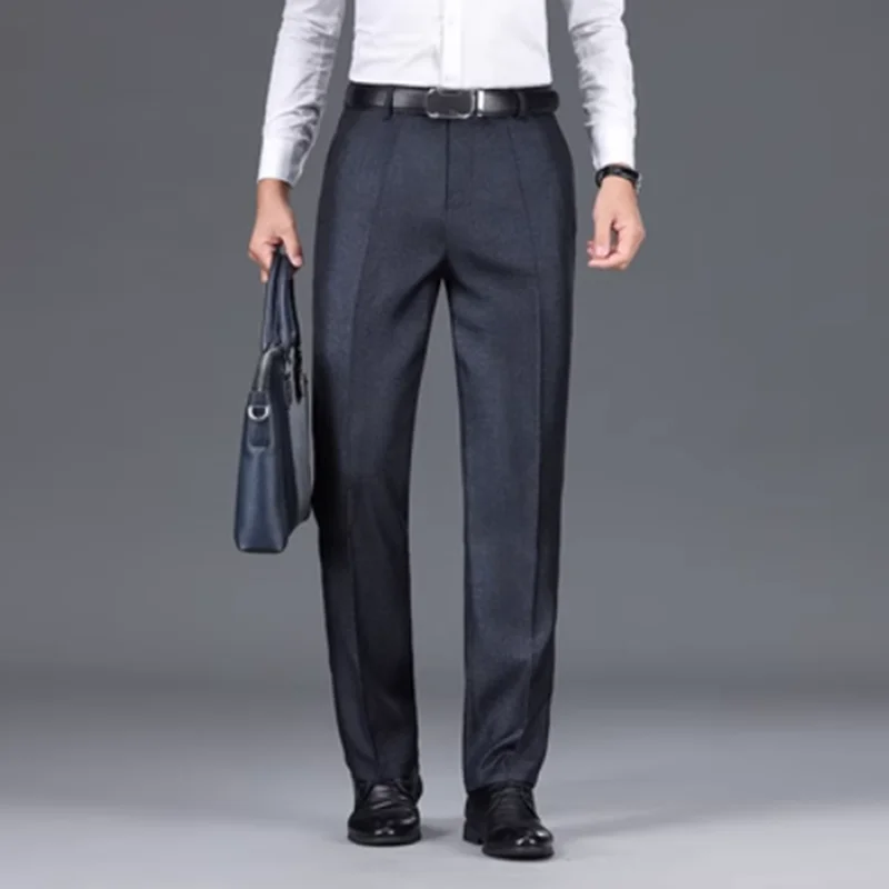 New Business Casual Suit Pants Men Solid High Waist Straight Office Formal Trousers Mens Classic Style Suit Long Pants