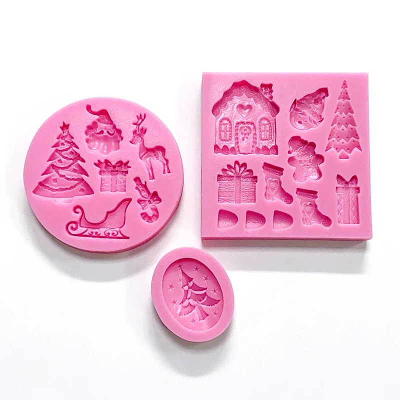 Christmas Molds Mini Christmas Fondant Molds Pink Polymer Clay Molds Non-stick Silicone Molds for Cake Decorating