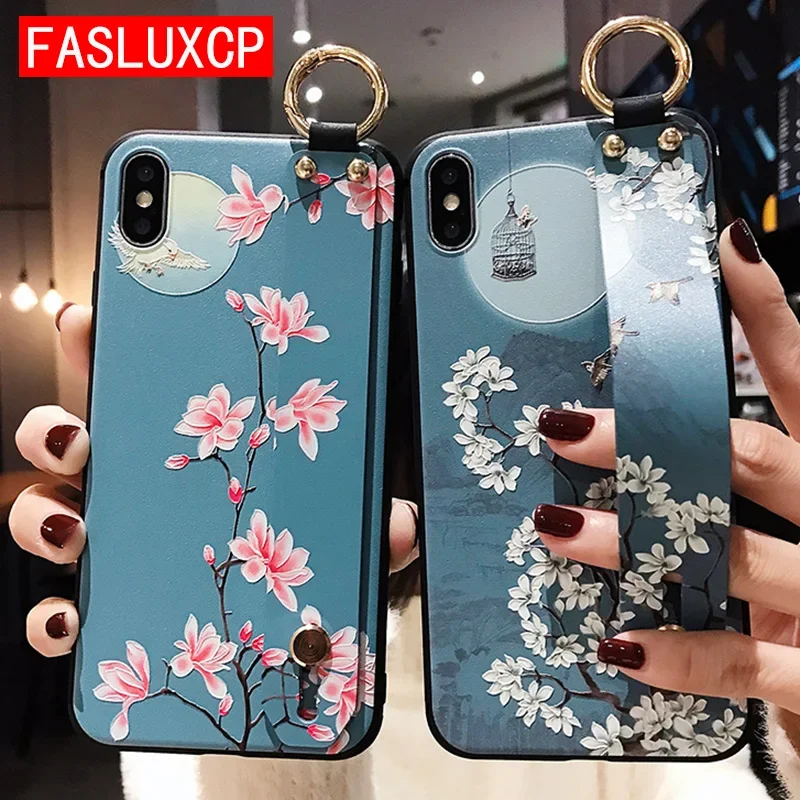 Honor 100 Pro 90 Lite 80 70 60 50 X6A custodia 3D Emboss Flower Leaf Hand Band Cover per telefono per Huawei Nova 11 10 SE 9 9 SE