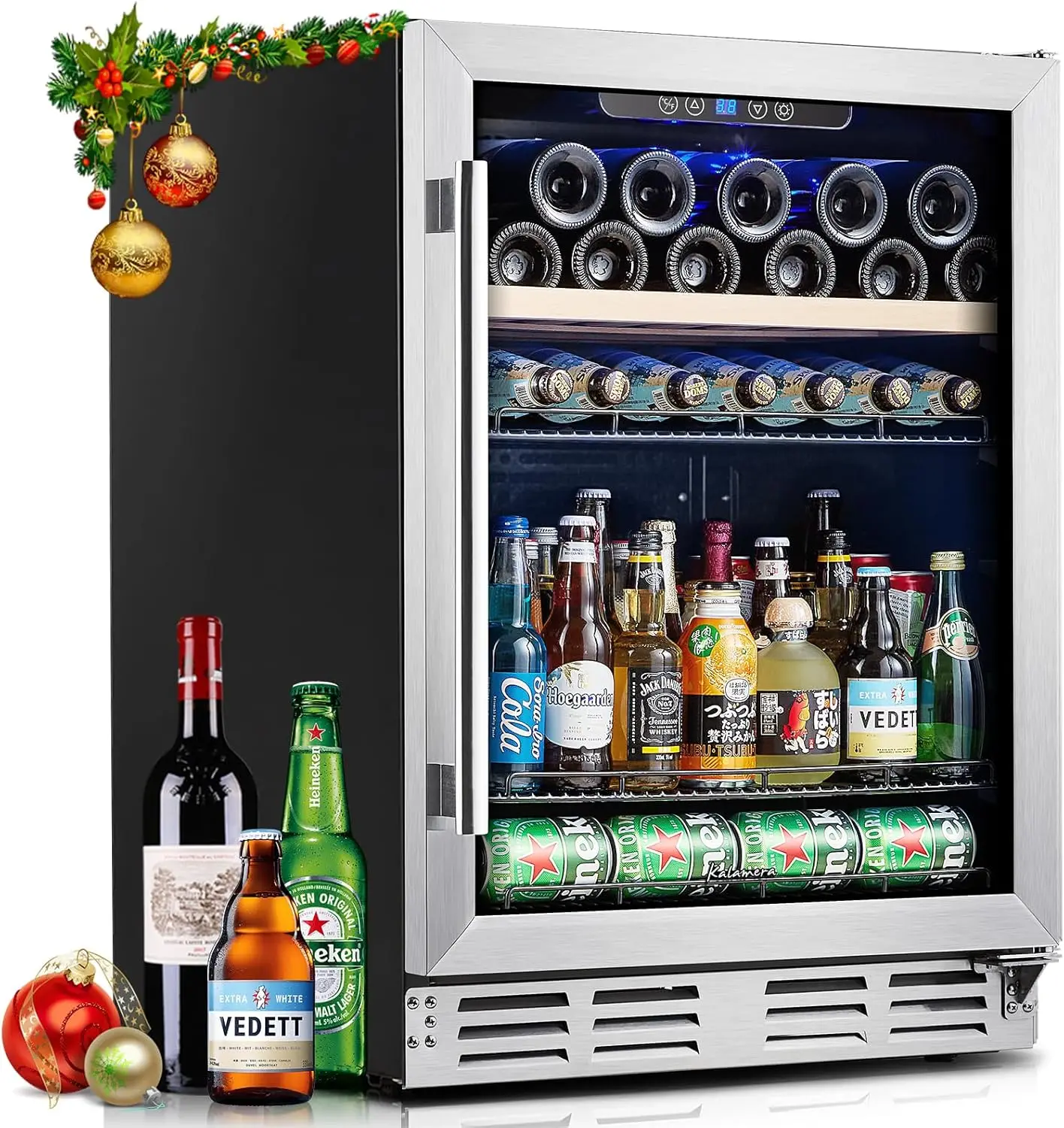 24 Inch Beverage and Wine Cooler Built-in or Freestanding - 120 Cans & 16 Bottles Capacity Wine Refrigerator