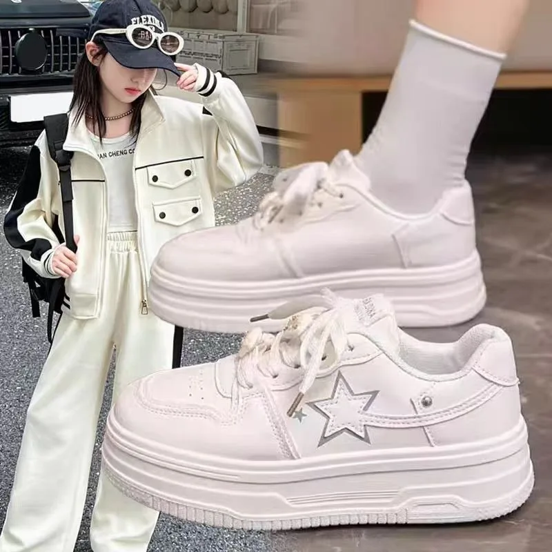 

2025 New Girl's Leather Casual Shoes Comfortable Women Shoes Platform Flat Bottom Soft-soled Shoes for Women White Sneakers