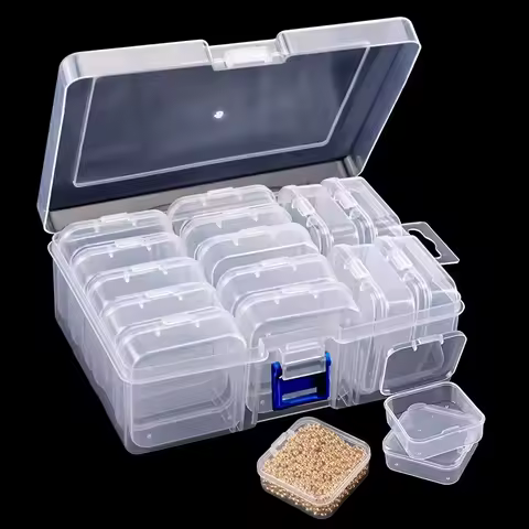 14pcs in 1 Set Beaded Storage Box Nail Art Jewelry Earring Seed Beads Storage Bottle DIY Diamond Painting Rhinestone Craft