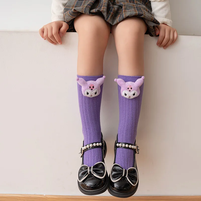 Sanrio Kuromi Hello Kitty My Melody Knee-High Socks for Children's Girls Cartoon Korean Style Mid-Tube Trendy Student Socks