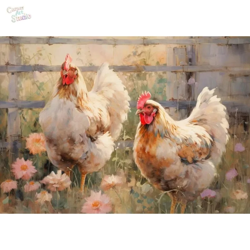 2026 Countryside Landscape Animals Poster Wall Art Pictures Canvas Painting Home Kitchen Decor Retro Chicken Hens Rooster