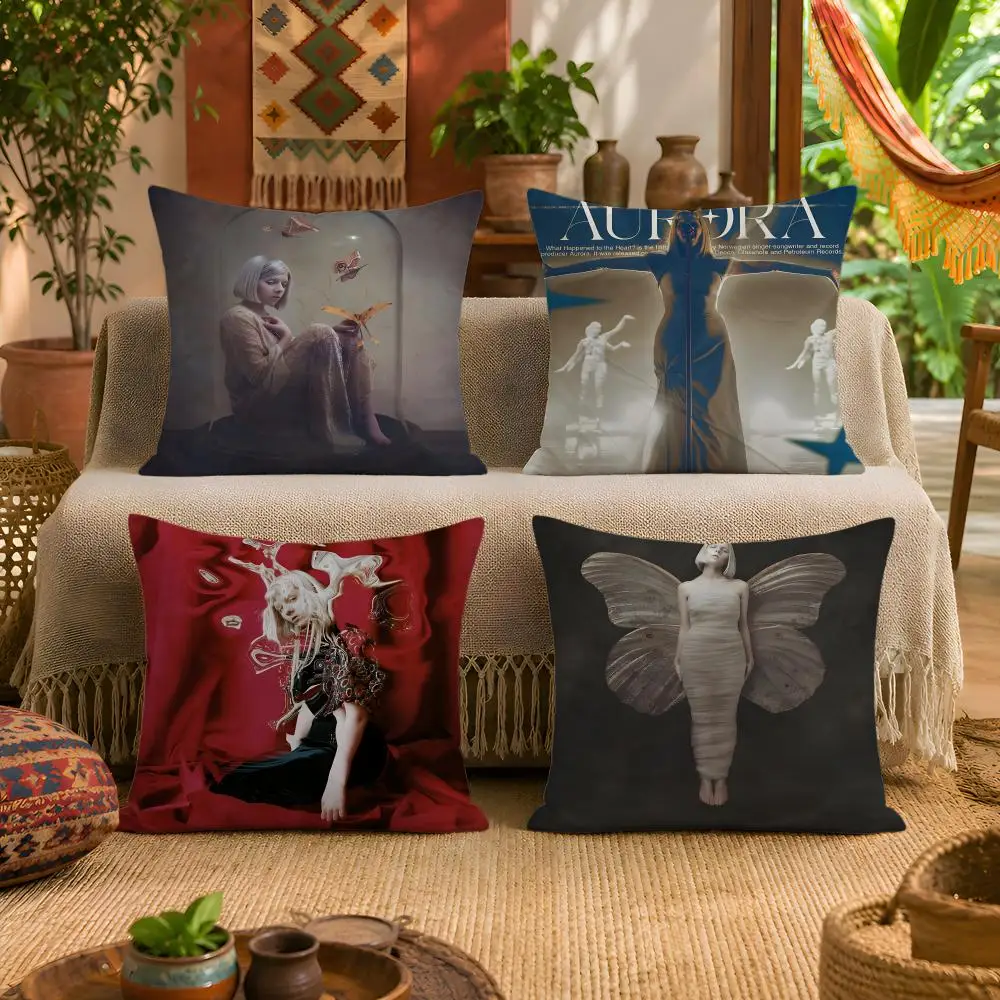 A-Aurora Aksnes Singer Cushion Cover 1pc Square Plush Pillow Cover Soft Fuzzy Removable Washable Sofa Bed Bedroom Decor