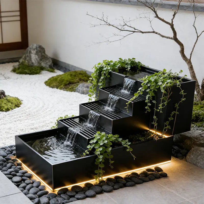 BJ-2 Balcony Stainless Steel Fish Pool Tan Shang Green Vine Flower Box Metal Flowing Water Ornament Outdoor Water View Waterfall