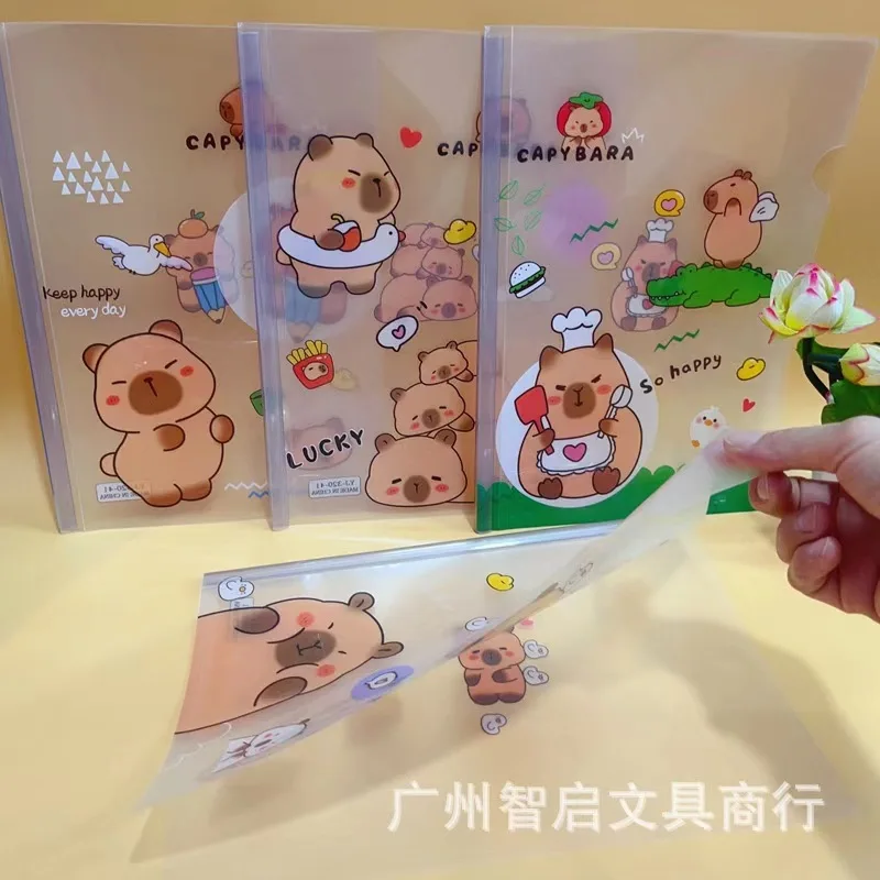 4Pcs Capybara A4 Folder Test Paper and Document Rod Clamp File Folder Business Office Supplies Slide Binder Cartoon Report Cover