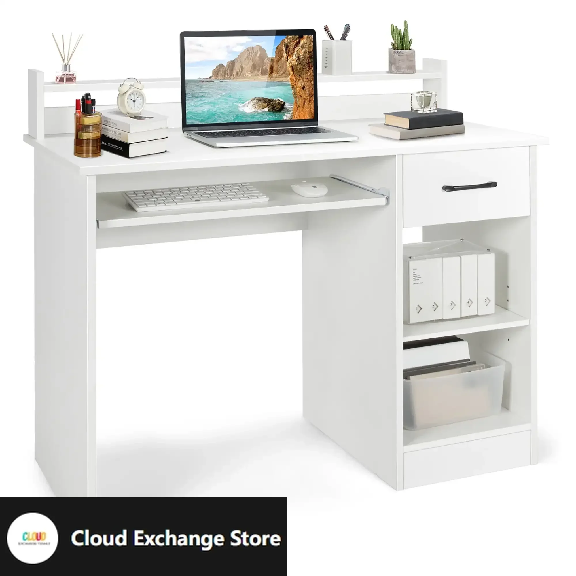 

22" Wide Computer Desk Writing Study Laptop Table w/ Drawer & Keyboard Tray White