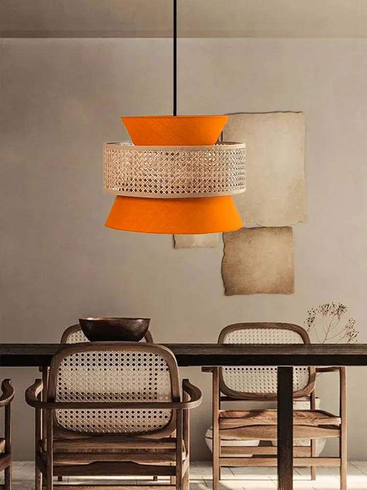 Rattan Creative Pendant Lights Rattan Lampshade Handmade Lamp Decoration Boho Light Fixture Bedroom Chinese Restaurant Lamp