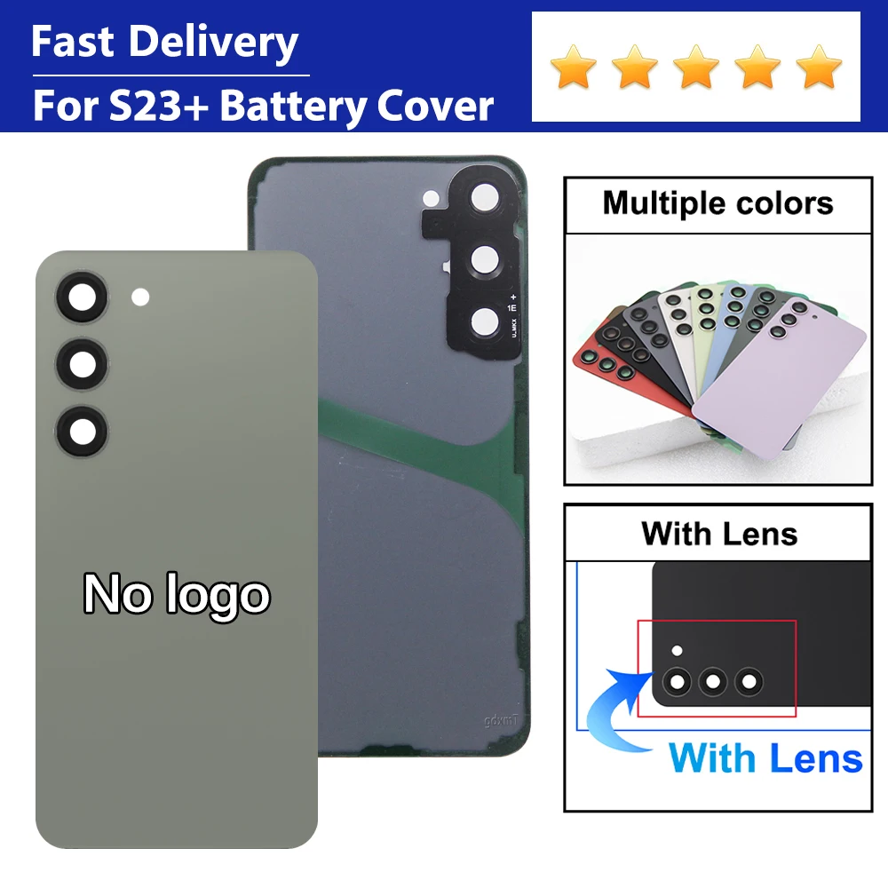 For Samsung S23 S911B/S23 Plus S23+ S916B Back Glass Cover Battery Rear Door Housing Case with Camera Lens Replacement