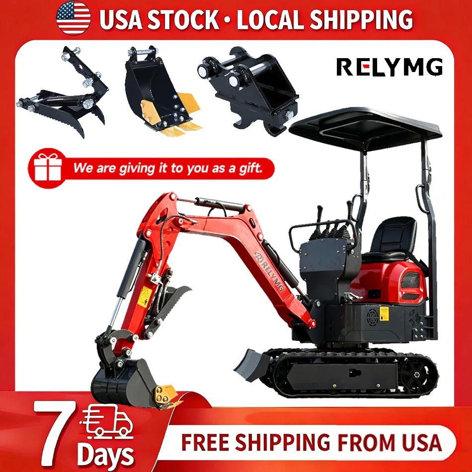 1 Ton Small Tracked Excavator 13.5Hp, Free Of Charge With Three Accessories, Free Shipping From The United States