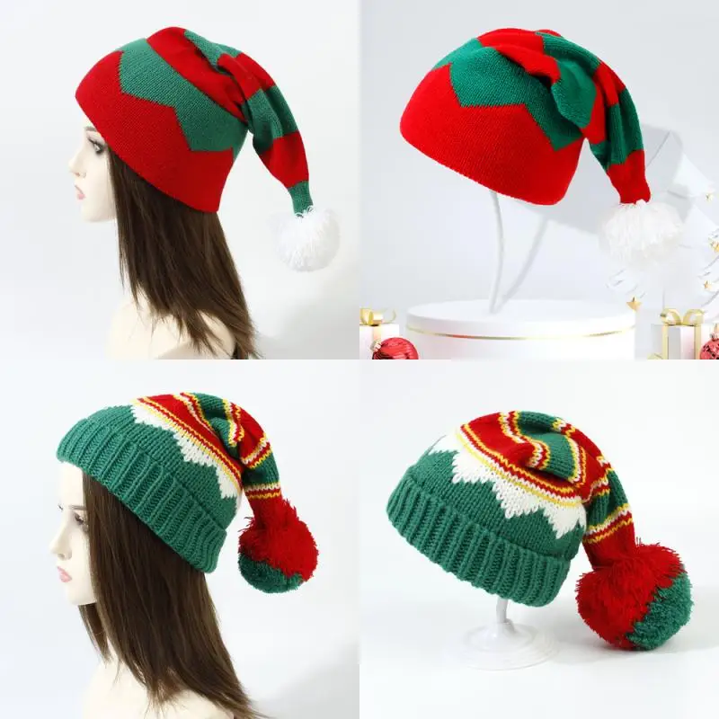 Parent-Child Christmas Hat Big Pompom Mother Kids Knit Beanie Cap Winter Warm Infant Bonnet Girls Boy Xmas Gift Baby Accessories