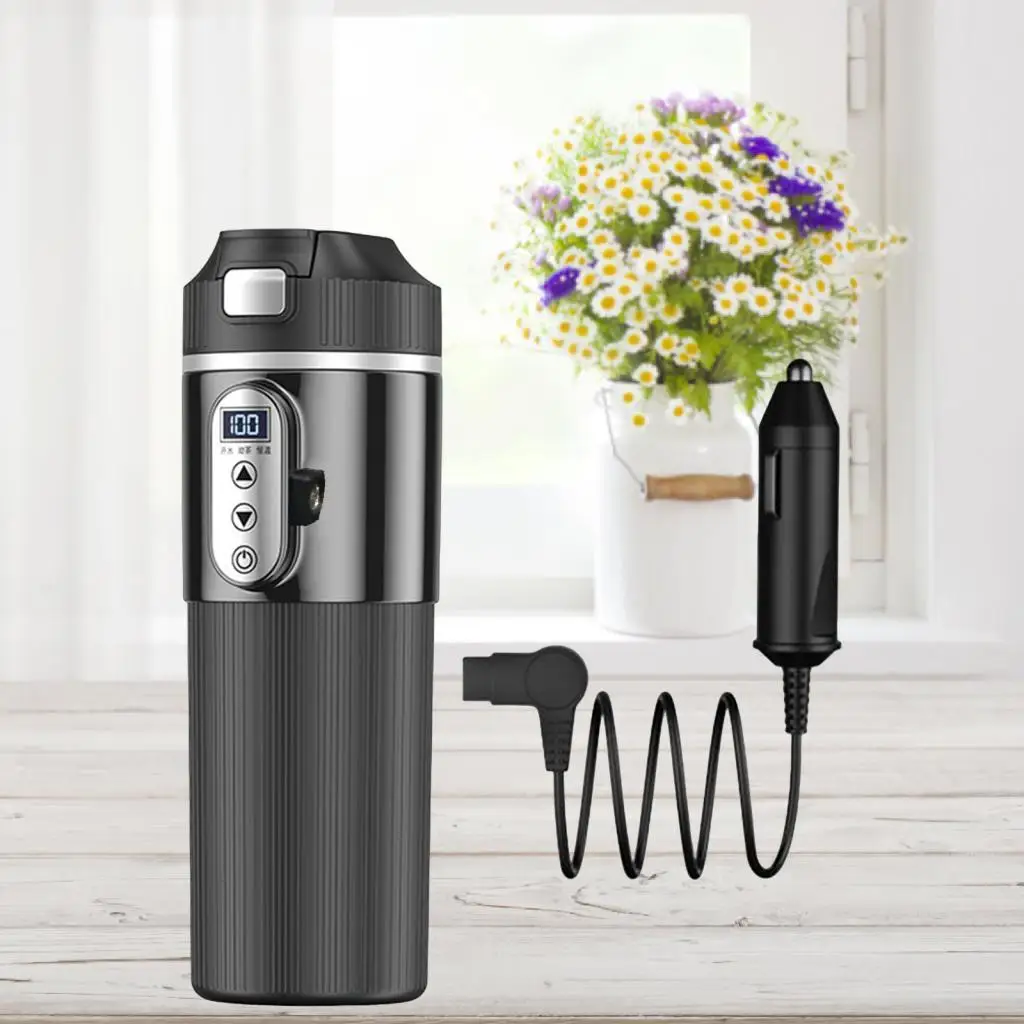 Leak Proof Car Heating Cup LCD Display Travel Mug 12V Electric Kettle for Daily Commute