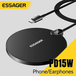 Essager 15W Wireless Charger LED Digital Display Fast Wireless Charging Pad For iPhone 16 15 14 Pro Max Samsung 23 Xiaomi Huawei