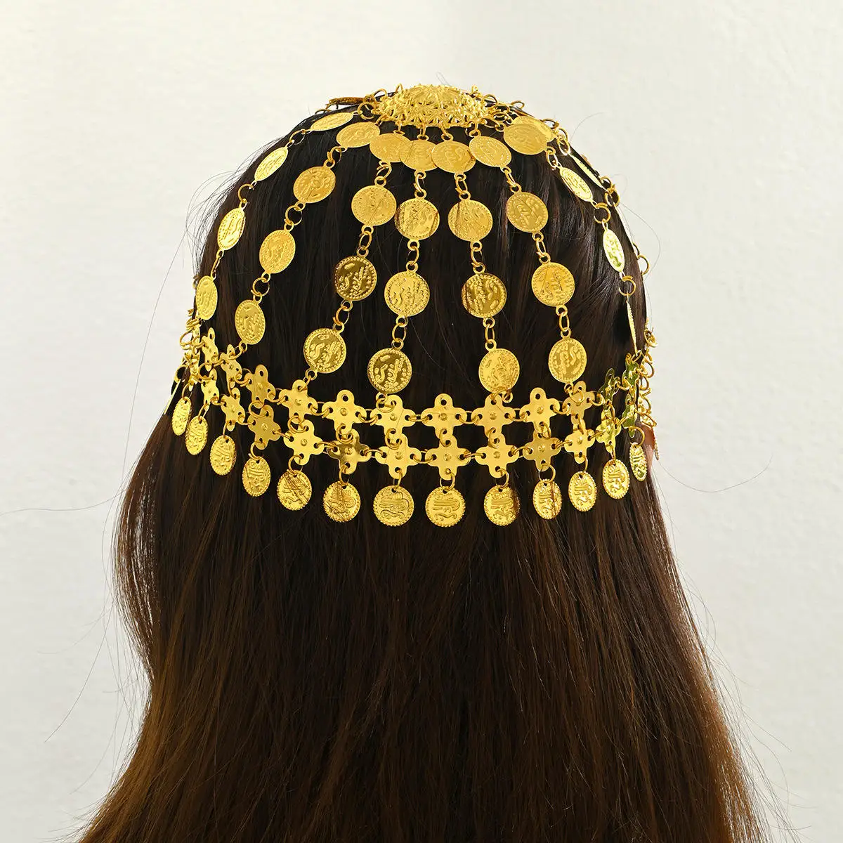 Bohemian Ethnic Alloy Tassel Women's Head Cap Gold Coin Carving Head Chain Hat Hair Jewelry