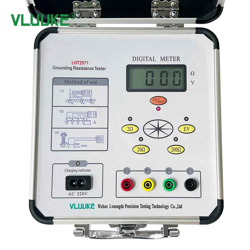 VLUUKE LHT2571 Grounding Resistance Tester DC AC Conversion 3-Wire & 4-Wire Test 0-2/20/200Ω Ranges Soil Resistivity Meter