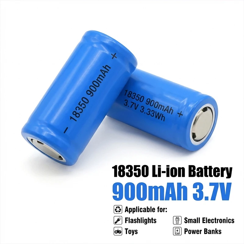 3.7V 900mAh 18350 Flat Top Lithium Rechargeable Battery For 