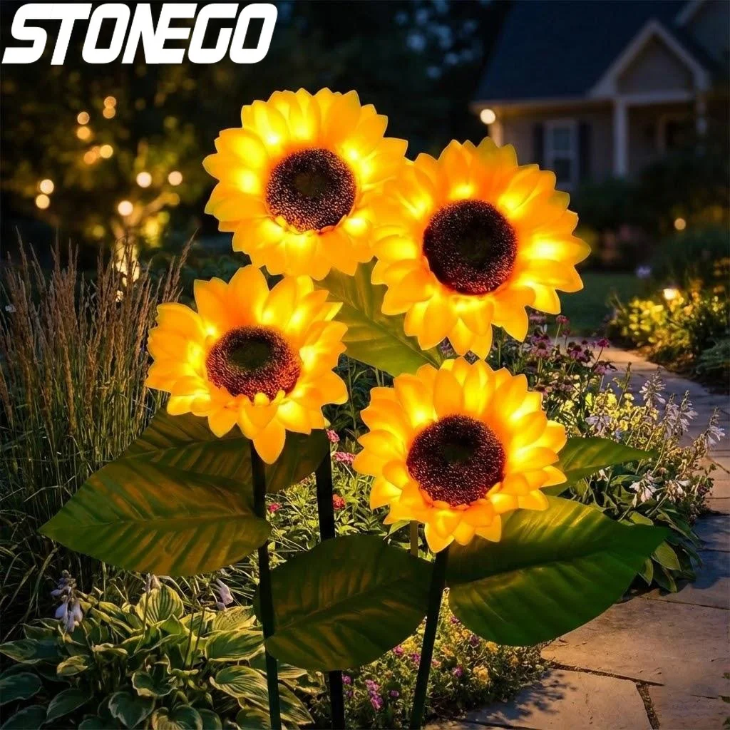 

Солнечные реалистичные светильники в виде подсолнухов для сада, водонепроницаемые уличные светильники на солнечных батареях для цветочных клумб и освещения двора