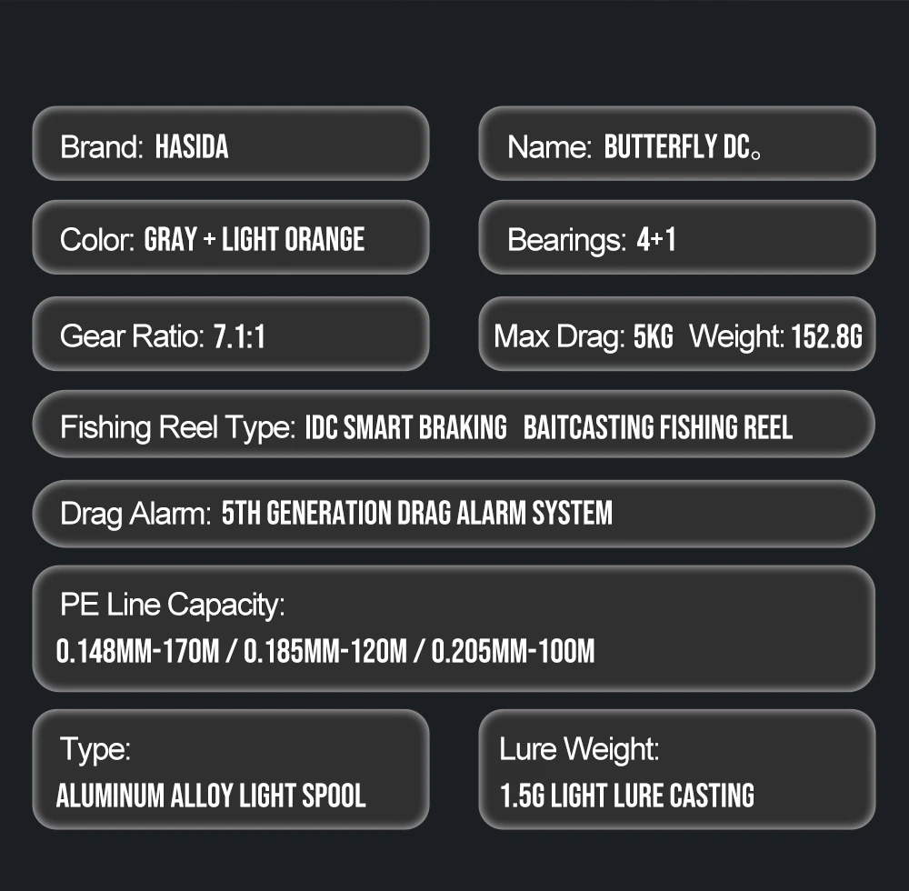HASIDA Butterfly DC BFS Baitcasting-Rolle 152g Leichtgewicht 7.1:1 Digitalsteuerung-Rolle für Leichtköder-Angeln – Detail 3