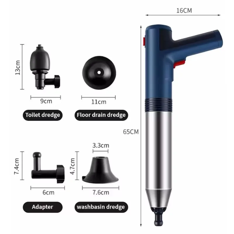 Potente pulitore di scarico ad alta pressione Pistola a stantuffo per WC ad onde d'urto per tubi fognari e bagno