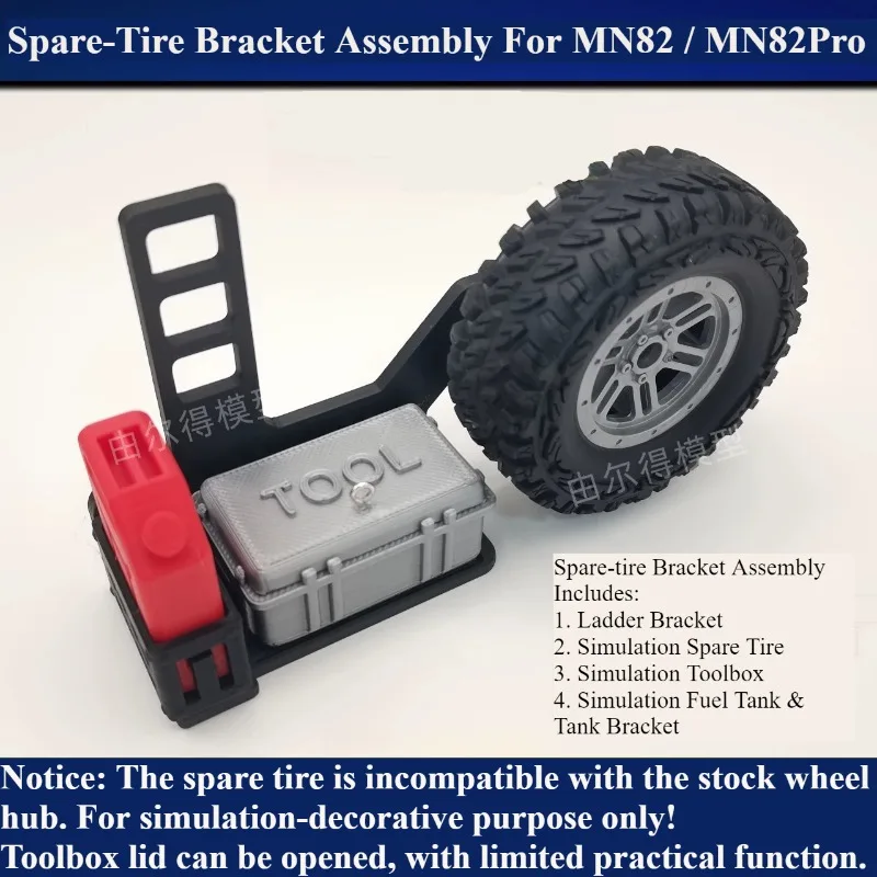 RC Crawler Simulation Decor Parts Spare‑Tire Bracket With Fuel Tank Ladder Toolbox Customized For MN82 MN82Pro 1/12 Accessories