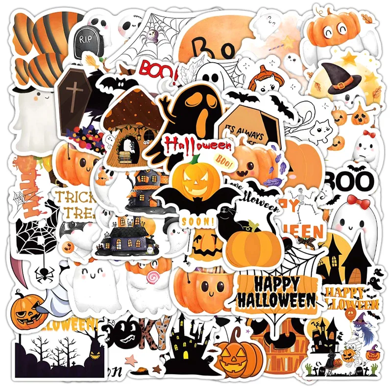 52PCS adesivi autoadesivi di Halloween carino castello impermeabile fantasma zucca adesivi di Halloween per telefono Laptop bagagli chitarra