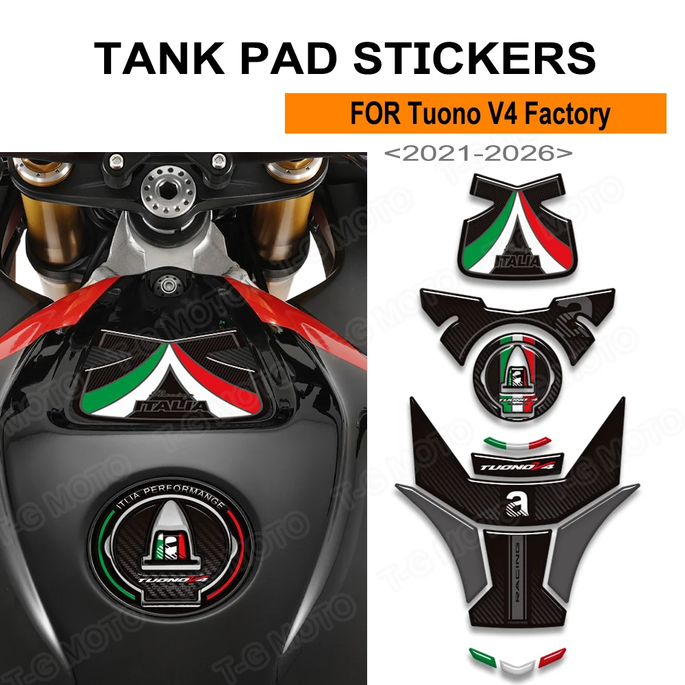 

2025 Motorcycle For Tuono V4 Factory 1100 Tank Pad Cap Grips Gas Fuel Oil Kit Knee Stickers Decals Protection 2021-2026