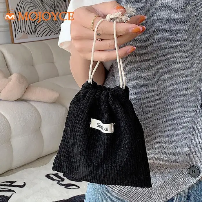 Corduroy Drawstring Mini Bag Winter Solid Fashion Small Storage Bag New Christmas Gift Package Casual Cosmetic Lipstick Bag 2023