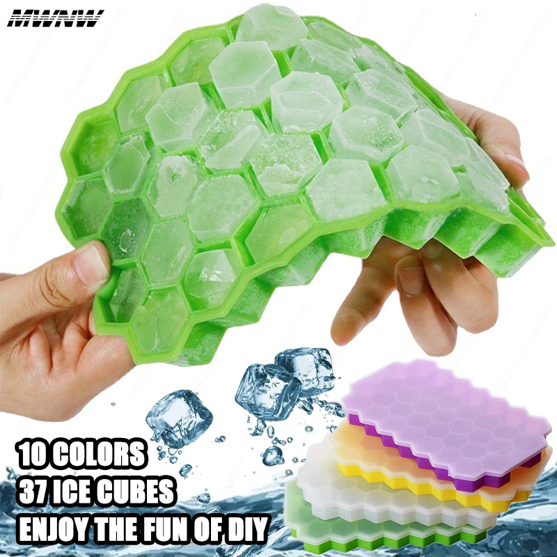 10 Colors Silicone Honeycomb 37 Lattice Cube Tray Maker With Lid Stackable DIY Ice Mold Reusable Food Grade Mold